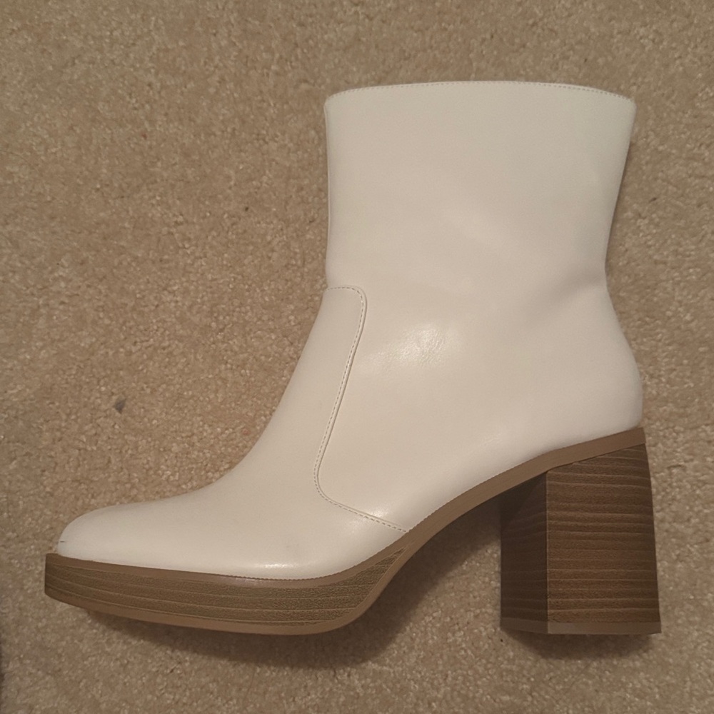 White Faux Leather Ankle Boots
